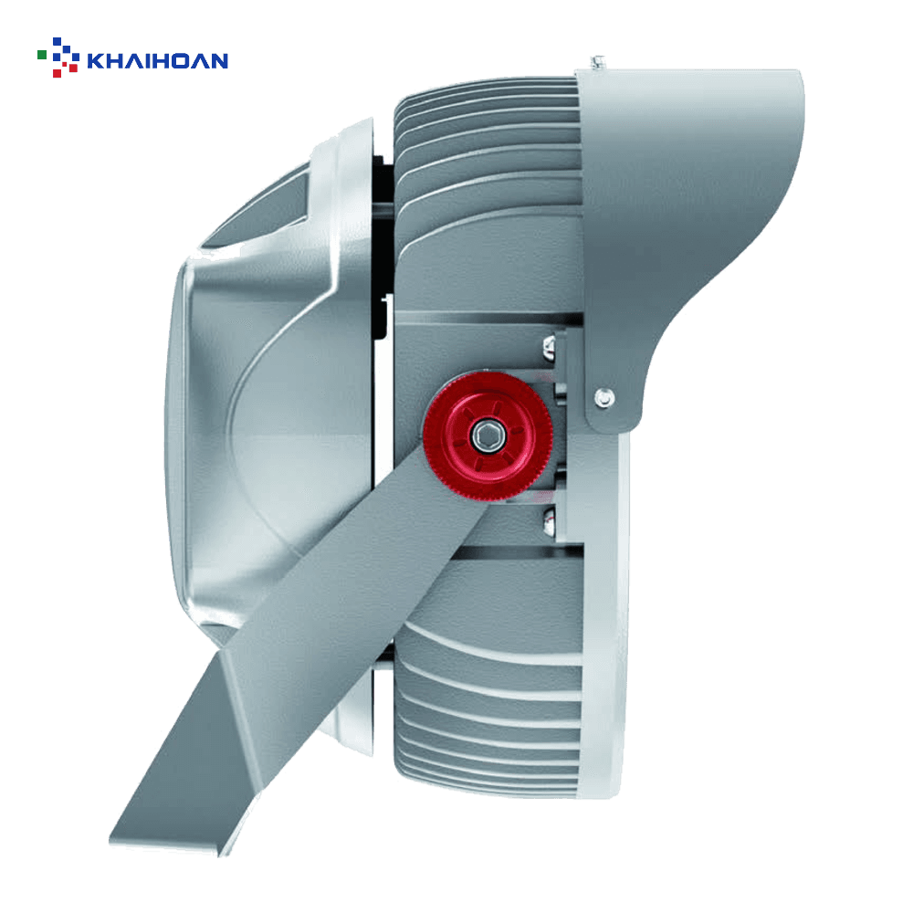 KHR350 nhìn ngang — khớp gá đỏ chỉnh góc nhanh, tấm chắn chói phía trên
